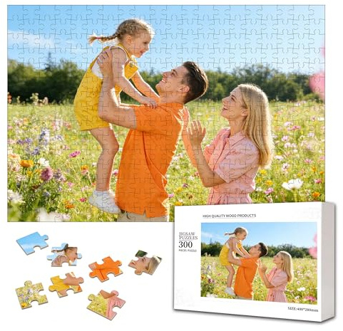 Personalisiertes Puzzle nach Ihrem Foto - Maßgefertigt 300/500/520/1000 Teile, Einzigartiges Geschenk zum Jahrestag, Valentinstag, Hochzeit für Ihn & Sie (Hochwertiges Holz, Familienaktivität)