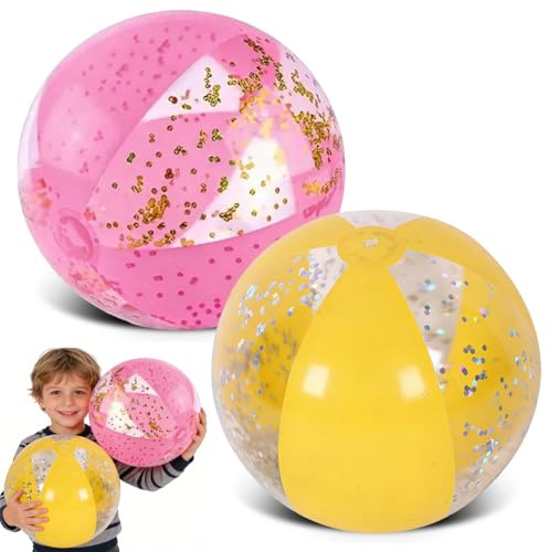 Snhauxinfa 2 Stück Wasserball Aufblasbar,Wasserball Glitzer,Ball Aufblasbarer,Wasserbälle für Beach Schwimmbad,Wasser Groß Poolball Aufblasbares,mit Poolspielzeug Wiederverwendbar,Rosa Gelb