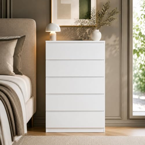 GOKHOMX Cómoda Blanca de 5 Cajones, 60 x 40 x 121 cm, sin Tiradores