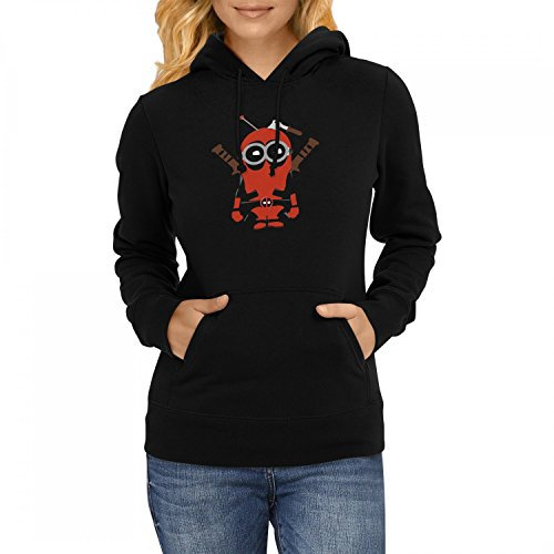 Fashionalarm Damen Kapuzen Pullover - Dead-Pool Min. Parodie | Fun Hoodie mit lustigem Motiv für Film Fans, Farbe:schwarz;Größe:L