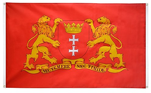 Digni Drapeau de Balcon (avec 4 Oeillets) Pologne Gdansk avec Blason - 90 x 150 cm Sticker Gratuit