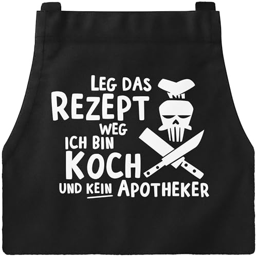 MoonWorks Grill-Schürze für Männer mit Spruch Leg das Rezept weg ich bin Koch und kein Apotheker Baumwoll-Schürze Küchenschürze