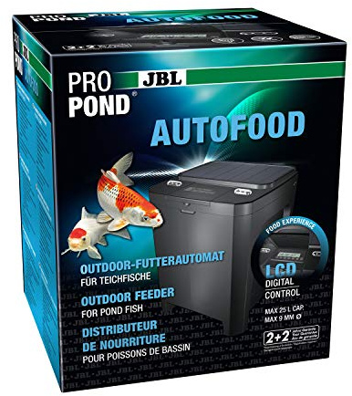 JBL PROPOND AUTOFOOD Distributeur Automatique de Nourriture Solaire pour carpes koï et Autres Poissons de Bassin, résistant aux intempéries, 37,5 x 37,5 x 46,2 cm, Noir