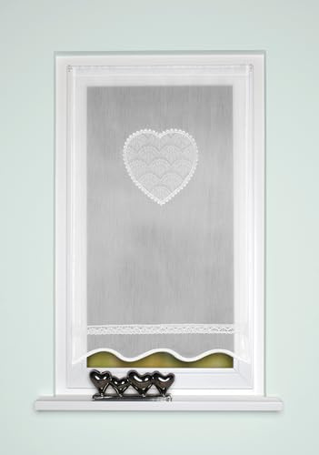 HOME WOHNIDEEN Corazon, Fenster-/Türbehang, aus Batist, gebogt, mit Häkelborte, Tunneldurchzug, Farbe: Weiß, Maße (h x b): (80 x 40 cm), 054517-0101 80 X 40, White