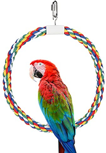 Pssopp Papageien Schaukelspielzeug, Baumwollseil Ring Spielzeug für Kleine und Mittlere Vögel, Vogelbarsch Schaukelstand