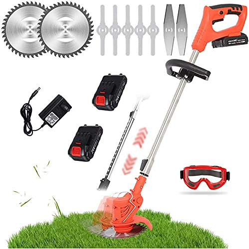 Powerful Cordless Strimmer Professional Electric Hedge Grass Trimmer With 2*Lithium Battery & Metal Blades,Lightweight Telescopic Cordless Grass Cutter Gardening Tools For Lawn Trimming (Color:red