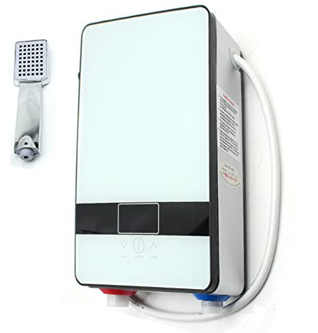 Mini Durchlauferhitzer 6,5 kW 230V kompakt Untertischgerät Elektronischer Warmwasserbereiter mit LCD Anziege & Duschset für Bad Dusche Küche