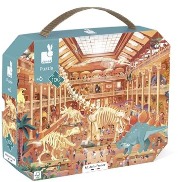 Janod - Kinderpuzzle Naturkundemuseum 100 Teile - Lernspielzeug Feinmotorik und Konzentration - Koffer mit Griff FSC-Zertifiziert - Ab 6 Jahren, J02606, Multicolored