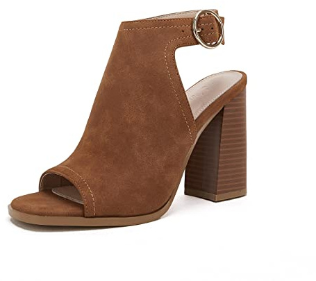Ermonn Women‘s Cutout Peep Toe Stacked Heeled Sandals Ankle Strap Buckle Booties