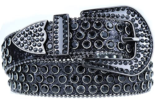 INOGIH Strassgürtel für Damen und Herren, schwarzer Nietengürtel, Bund für Jeanshosen (passend für Taille 74 bis 103 cm)