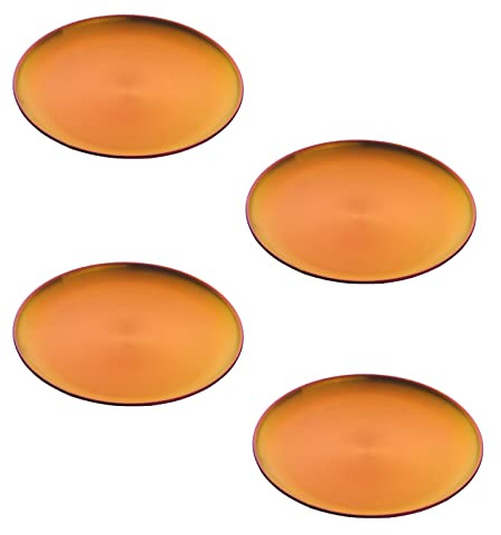 Buyer Star 4-Piece Stainless Steel Dinner Plates Dessert Salad Plates Set Indian, Round Dishes/Barbecue Dish/Cake Mold/Tray/Meat Dish/Rice Plate 9.1 Inch Colorful Metal Platter (Magic red)