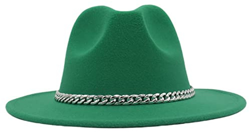 Faringoto Chapeau Fedora en feutre à large bord pour femme, automne, hiver, hommes Panama, vert gazon, M
