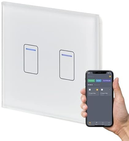 Retrotouch Crystal+ Touch WiFi Switch | 2 Gang Smart Light Switches | Multi Control | Remote Control | App Compatible With Alexa & Smart Life | White Glass Finish | LED Indicator