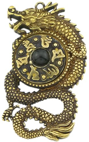 HOMSFOU Retro Messing Anhänger 6X3.5X1.2 Cm Feng Shui Drachen Schlüsselanhänger Chinesische Glücksbringer Auto Deko Metall Handarbeit