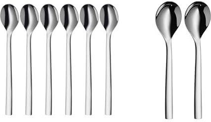 WMF Nuova Latte Macchiato Löffel Set 6-teilig, Lange Löffel 19 cm & Nuova Müslilöffel Set 2-teilig, 16,5 cm, Joghurtlöffel, Cromargan Edelstahl poliert spülmaschinengeeignet