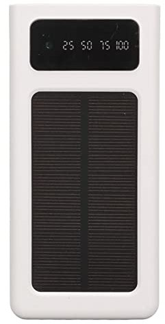 Solar Power Bank, 20000mAh Portable Solar Phone Charger, Support Power Display Dual Output Ports Portable 20000mAh Solar Phone Charger with Flashlight (White)