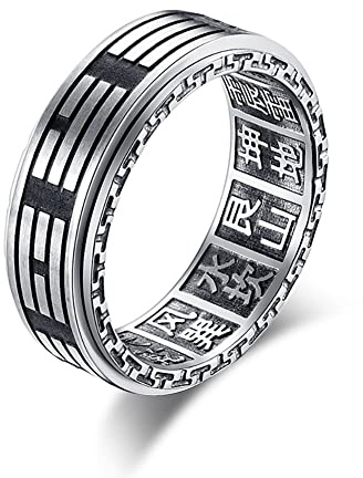 YAHOYA Tai Chi Kung Fu Vintage Chino Taoísmo Hombre Mantra Fidget Anti-estrés Anillos Spinner para Hombres de Chinatown Anillo de ansiedad Giratorio