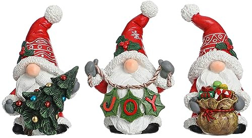 Funoasis 3PCS Resin Christmas Gnomes Statues Handmade Holiday Scandinavian Gnome Ornaments Small Thanksgiving Xmas Birthday Gifts Figurines Farmhouse Table Tiered Tray Decorations