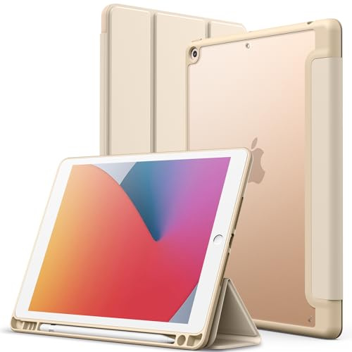 JETech Matte Hülle für iPad 9./8./7. Gen 10,2, Beige | Für iPad 10,2 (2021/2020/2019), Matte Transluzent Rückseite, Stifthalter, Schlankes Ständerdesign, Anti-Fingerabdruck