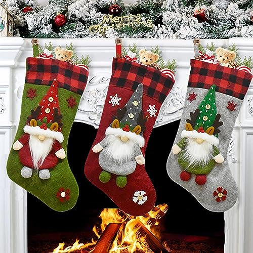 2er Set Weihnachtsstrumpf Zum Befüllen Und Aufhängen, Groß Weihnachten Nikolausstrumpf Hängende Strümpfe Nikolausstiefel Mit Schneeflockenmuster Stickerei, Geschenktasche Weihnachtsdeko (Stil G)