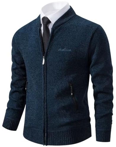 Shuanghao Herrhoodie, stickad tröja, jacka, kappa, herr, höst, vinter, fleece, tjock, varm huvtröja, cardigan, stickade kläder, klassisk långärmad tröja, M