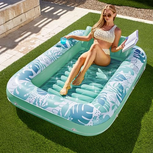 SLOOSH Galleggiante gonfiabile per piscina abbronzante, 177,8 x 116,8 cm, per adulti, con cuscino, 4 in 1 per vasca da sole, lettino per prendere il sole, per far esplodere l'acqua, regalo per feste