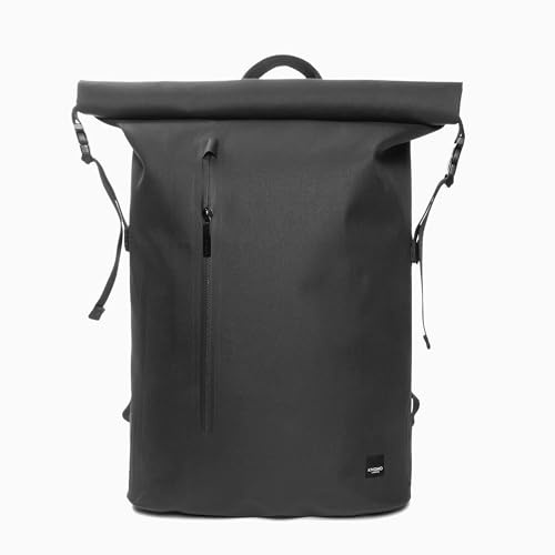 KNOMO Cromwell roll top 16 pouces Sac à dos étanche pour ordinateur portable, sac à dos de voyage décontracté pour l’extérieur, noir