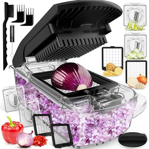 Fullstar The Original Pro Chopper - Vegetable Chopper and Spiralizer, Food Chopper with Container, Fruit Slicer, Kitchen Gadgets & Gifts, Home Essentials (4 in 1, Clear)