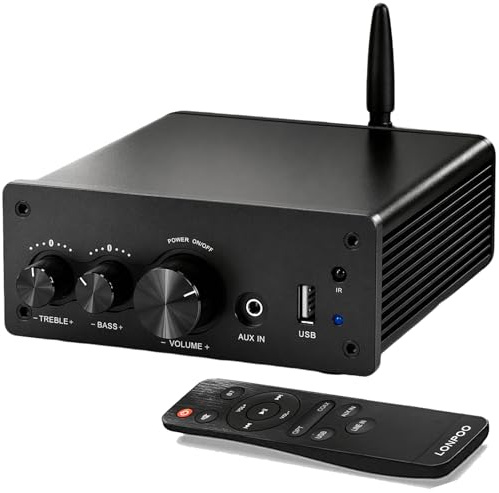 LONPOO 200W Mini Bluetooth Hifi-Verstärker 2 Kanal Audio für Heim-Audio | Optical, COAX, USB, AUX-Eingang, Integrierter Klass D Audio verstärke 2.0 CH L/R-Ausgang Lautsprecher mit Fernbedienung