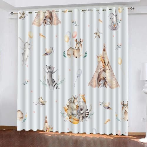 GIOVIA 3D REH Gardinen Abdunkelnde Wald Tiere Kindervorhänge Vorhang mit ösen 2er Set Vorhänge Blickdicht Verdunkelungs für Kinderzimmer Schlafzimmer Wohnzimmer B 140 X H 160 cm