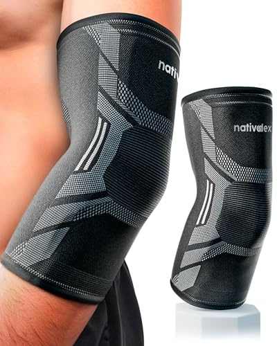 NativoDex Epikondylit och tendinit kompressionsarmbågsskydd för män och kvinnor, sportarmbåge för tennisarmbåge, crossfit, golfarmbåge (vit, S)