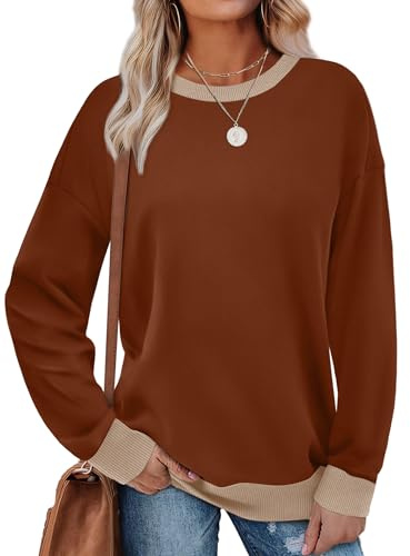 Saloogoe Womens Long Sleeve Tops Lightweight Sweatshirts Tunic Sweaters Winter Clothes Caramel S