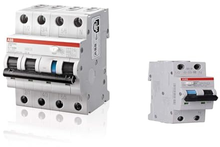 ABB RCBO DS203NC FI/LS-Schalter 16A, 4-polig, Empfindlichkeit 30mA, DIN-Schienen-Montage & DS201A-B16 DS201A-B16/0,03 FI/LS-Schalter 6kA, 1P+N, Typ A, B 16, 30mA, grau, 2 TE