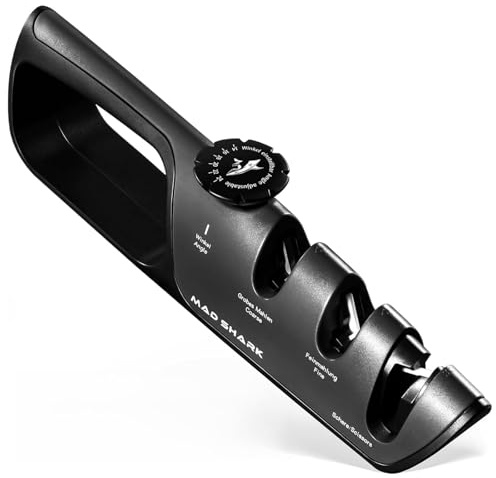 MAD SHARK Knife Sharpener, 6 Adjustable Sharpening Angle, Coarse & Fine Knife Sharpener Tool, Handheld Manual Knives Sharpener for Kitchen Knives, Pocket , Scissors, LARGE, Black