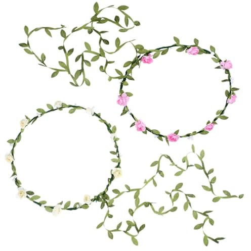 SGERUFZ 2 Pcs Bandeaux Fleur Couronne Guirlande Cheveux Artificiels Serre-Tête Floral pour Fête Mariage Accessoires de Coiffure Femmes Filles Rose et blanc