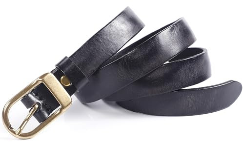 Carbosing Damen Gürtel Leder gürtels Mode gürtel Echt Leder für Damen, Weicher Ledergürtel mit goldener Schnalle für Jeans Hosen Kleider, Verstellbarer Ledergürtel 23 mm Breit (Schwarz)