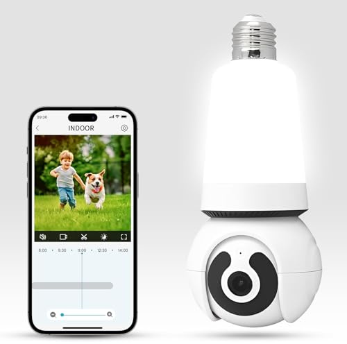 YnGia Ampoule Camera, 2.4g WiFi sans Fil caméra à Ampoule avec lumière LED, caméra à Ampoule avec Prise de lumière e27, Suivi de Mouvement, Vision Nocturne pour la sécurité intérieure à Domicile
