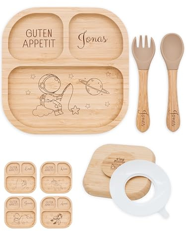 Bärenfreunde® - Personalisierter Baby-Teller mit Saugnapf und Beikost-Zubehör - Rutschfest - Astronaut