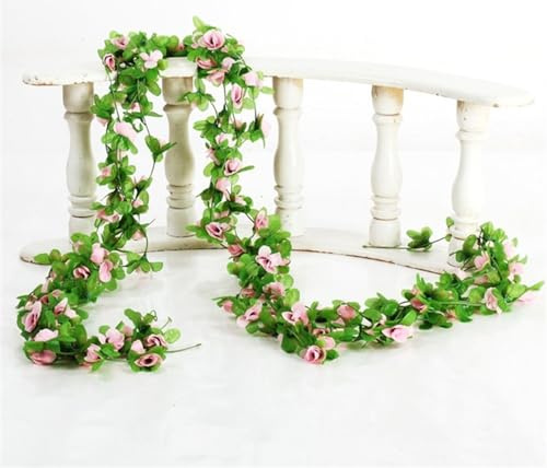 LXHZSY Guirlande Fleurs Artificielles Roses artificielles en Soie, 230cm, vignes de Lierre, Guirlande Verte, for la Maison, Mariage, Jardin, Branche de noël, décoration Murale Suspendue(Light Pink)