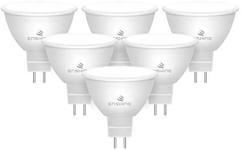 Enshine 6Pack MR16 LED Bulbs Cool White 6000K, 12V GU5.3 LED Spotlight, 5W=50W, Non-Dimmable, 13Yr Lifespan, 6000K Cool Light, 120° Beam Angle