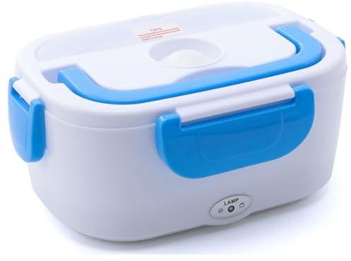 Herzberg Boîte à Déjeuner Chauffante Électrique 1,5 L HG03152, Bleu | alimentation 110/12/24 V, chauffage vapeur 360°, double compartiment, poignée ergonomique, pour voiture