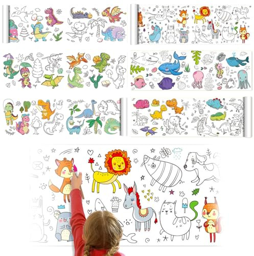 Rotolo Carta da Disegno per Bambini - 2 Pezzi Tagliabili, Fogli da Colorare per Graffiti e Disegno, Attività Creative Fai Da Te e Gioco Educativo