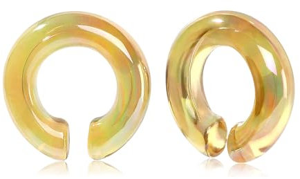 Longbeauty 1 Paar Glas Septum Pincher Ohr Piercing Ohr Expander Ohrmesser C-Form Hufeisen Stretchers für Damen Herren, Gelb, 6mm