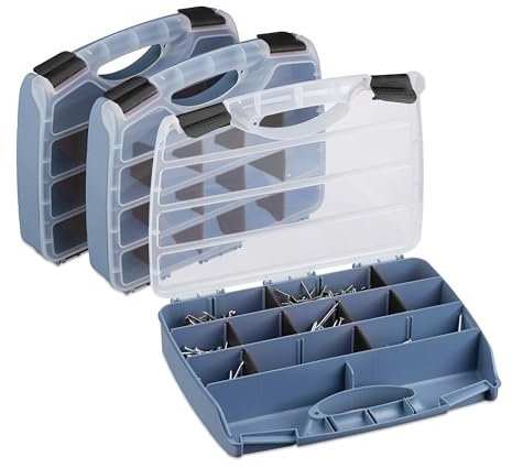 Relaxdays Set 3 Valigette Attrezzi, Scatola Organizer Vuota, Cassetta Porta Viti e Minuteria, 6x32x26 cm, Grigio Nero