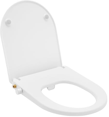 Weiß WC-Sitz,Vorderwäsche und Rückenwäsche,schnelle Reinigung, 37 x 44 x 8,3cm,Oval Nicht-elektrischer Toilettensitz Dusch WC Aufsatz Bidet bis 175 kg belastbar