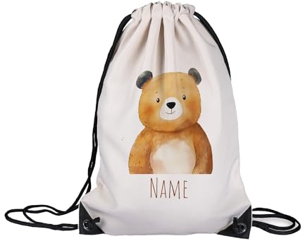 GRAZDesign Personalisierter Turnbeutel für Kinder - Kindergarten Stoffbeutel mit niedlichem Bär Design - Tasche mit Name