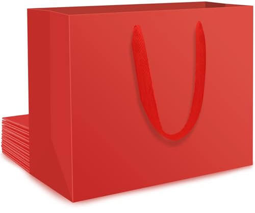 EUSOAR Geschenktüte Rot - 10 Stück 230GSM Papiertüten mit Griffen - XL Extra Große Geschenktüte 40x15x30cm - Papier Tüten Gift Bags - Partytüten zum Geburtstag für Geschenke