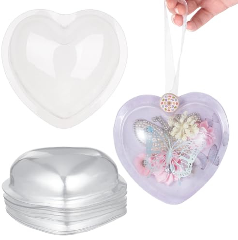 OLYCRAFT 30Pcs Heart Candy Dome 13x12.4cm Clear Plastic Domes Candy Holder Shaker Domes Transparent Plastic Dimensional Dome Packing Covers for Shaker Card Making Paper Crafting DIY Present Box