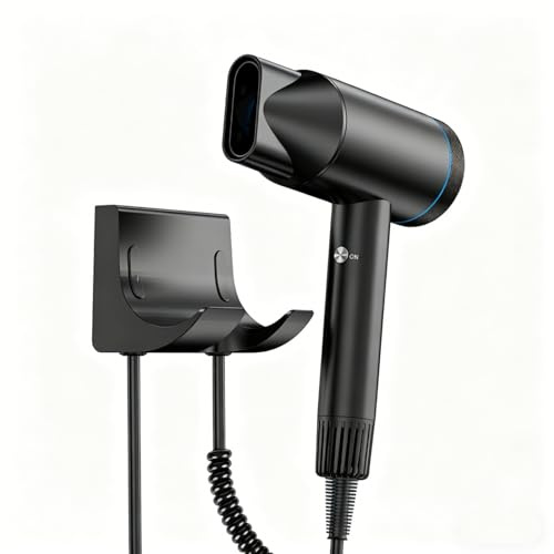 RYing Secador de Pelo de Pared 2000W Sin Escobillas 110000 rpm, Negro | 200M Iones Negativos, 2 Velocidades+3 Niveles de Calor, Control Térmico Luz Tricolor, Boquilla Magnética, Hoteles y Hogares.