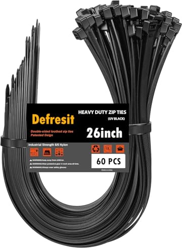 26 inch Large Zip Ties Heavy Duty 60 Packs - Max Load 250 LBS, Work Temp 5 ℉ - 176 ℉ - Long Durable Adjustable Nylon Wire Ties for Both Indoor and Outdoor,（Black）
